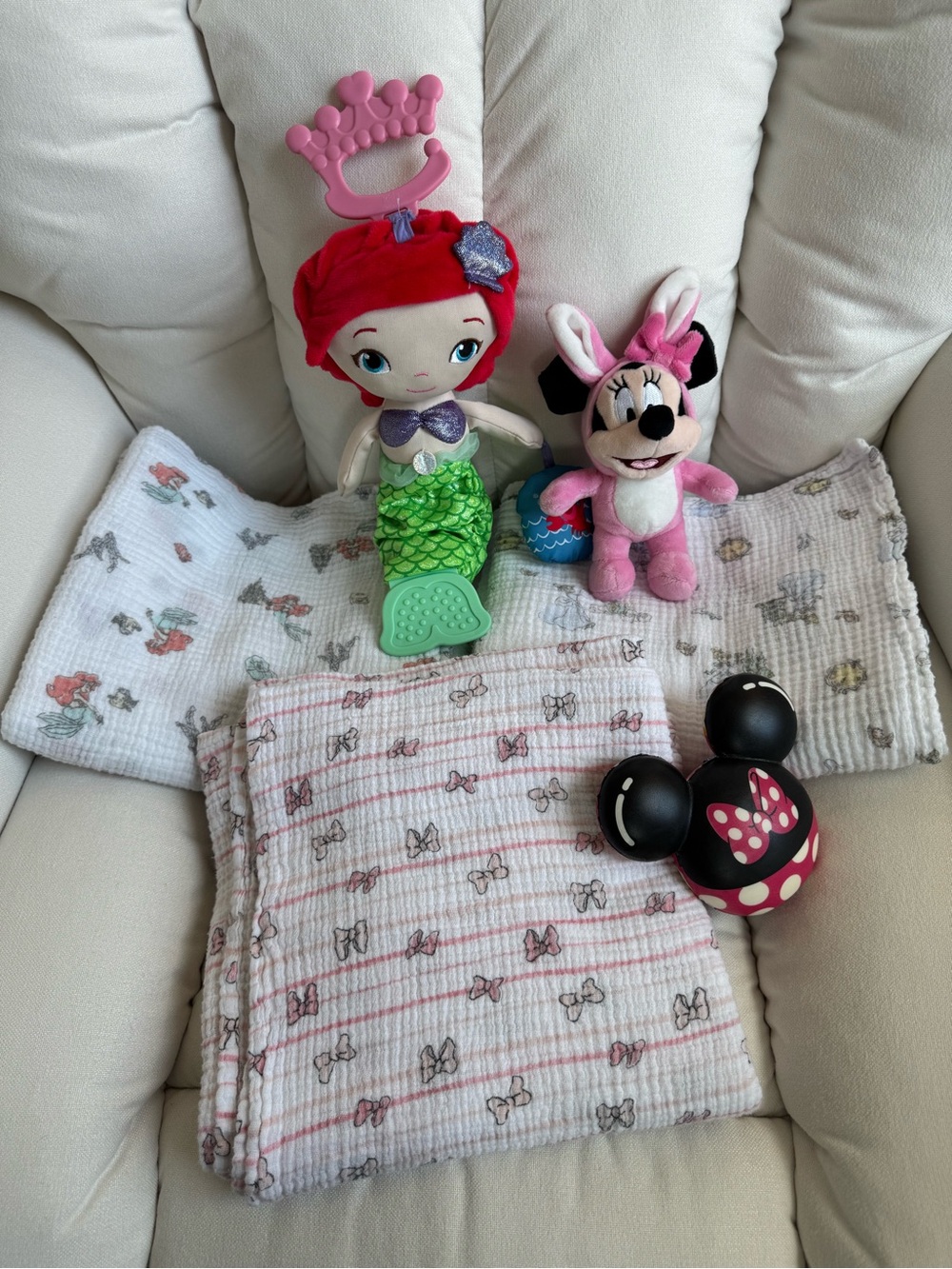 Baby Bundle Disney Minnie Mouse Little Mermaid Ariel Cinderella Swaddles & Toys